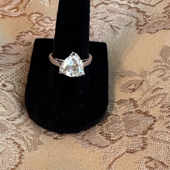 Golden Yellow Trillion Moissanite Diamond Solitaire 4.51Ct. Size 7 - Picture 4 of 15